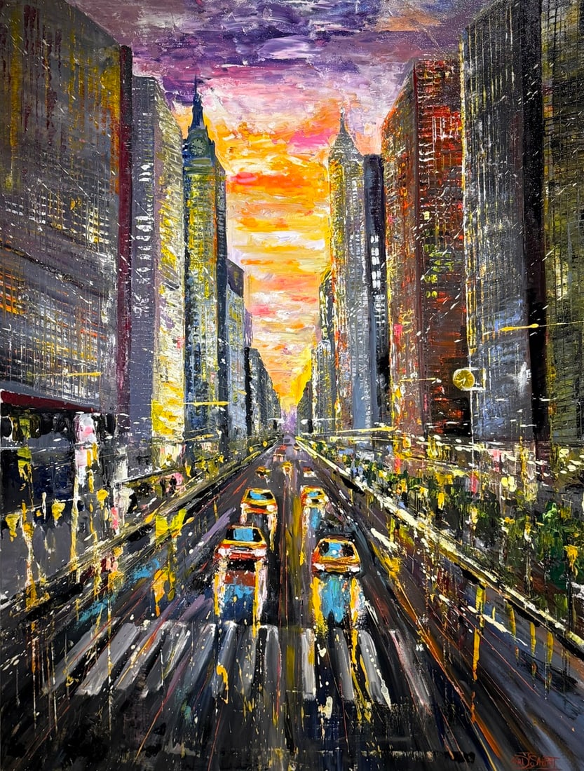 Madi Salehi "Empire Light" Original On Canvas: Artist: Madi Salehi Title: Madi Salehi "Empire Light" Original On Canvas Medium: Original Acrylic on Canvas Art Dimensions: 48 x 36 x 1 inch Source: www.qart.com Condition Report: Good