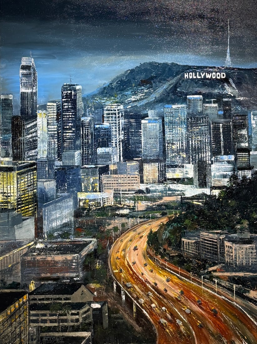 Madi Salehi "Lights Beneath The Hills" Original On Canvas: Artist: Madi Salehi Title: Madi Salehi "Lights Beneath The Hills" Original On Canvas Medium: Original acrylic on canvas Art Dimensions: 48 x 36 x 1 inch Source: www.qart.com Condition Report: G