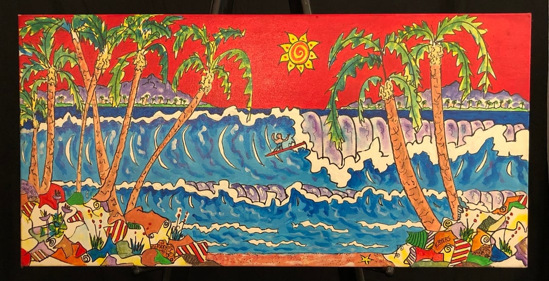 Kimm Byers "Surfing Hawaii II" Signed Original Acrylic: Offered here is an original Acrylic on Canvas by Kimm Byers: "Kimm Byers "Surfing Hawaii II" Signed Original Acrylic". This one-of-a-kind piece, measuring 15 x 30 x 2 inch, is a rare opportunity for