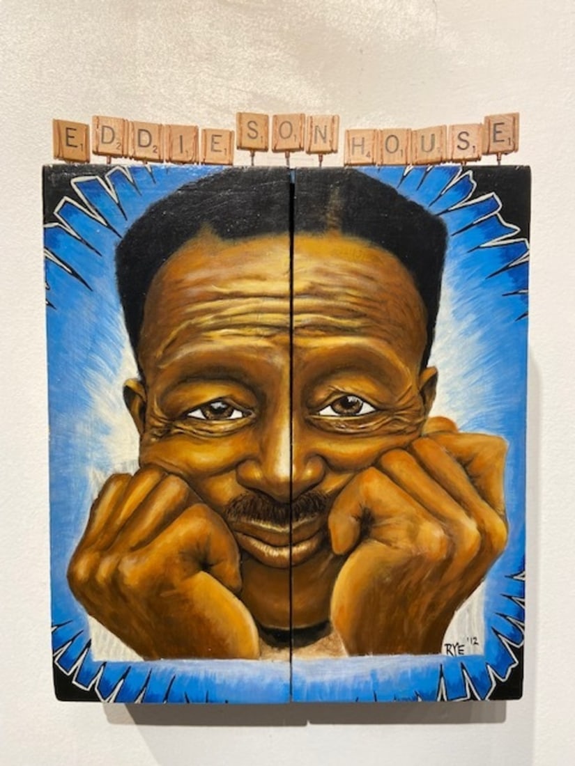 Folk Art - Timm Rye "Son House" Signed Original: Offered here is an original Painting on Wood by Timm Rye: "Folk Art - Timm Rye "Son House" Signed Original". This one-of-a-kind piece, measuring 13 x 10 x 3 inch, is a rare opportunity for collectors 