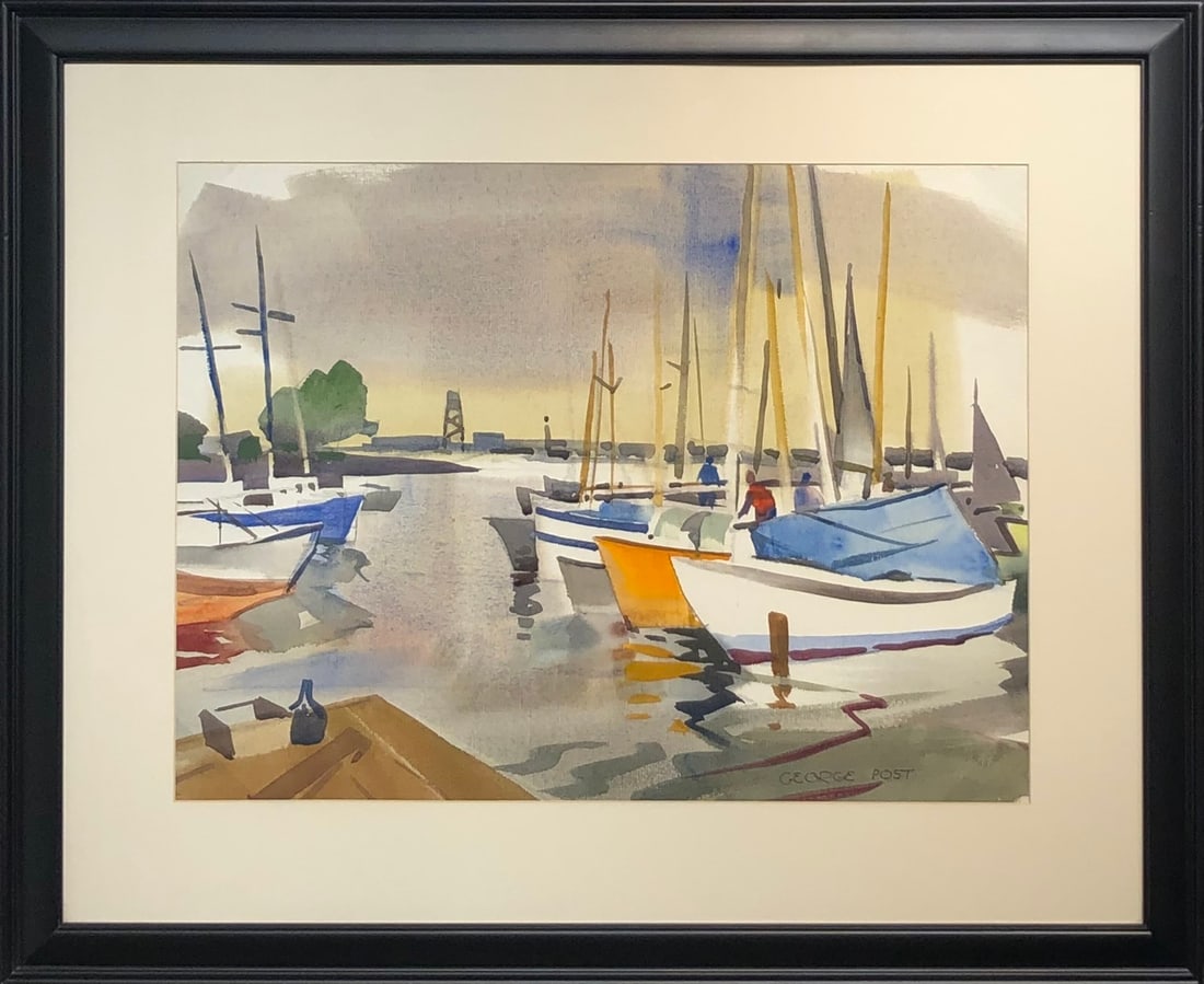 George Post (Untitled - Nautical) Signed Original Watercolor: Offered here is an original Watercolor on Paper by George Post: "George Post (Untitled - Nautical) Signed Original Watercolor". This one-of-a-kind piece, measuring 27 x 33 x 2 inch, is a rare