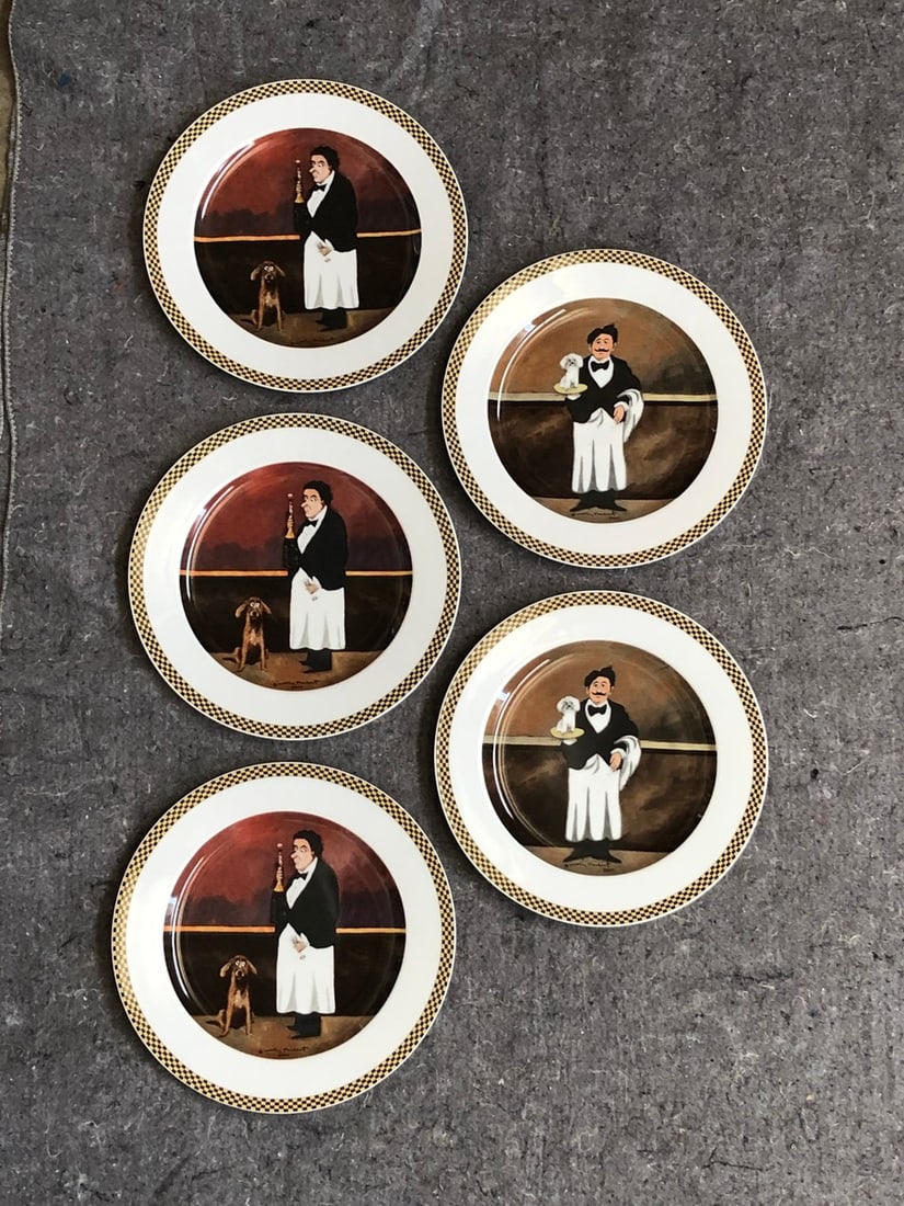Guy Buffet "WAITER SUITE" 2 Edgar and 3 Henri 10-1/2": Presenting this Guy Buffet Dinner Plates Eschenbach Porcelain Made In Germany: "Guy Buffet "WAITER SUITE" 2 Edgar and 3 Henri 10-1/2"". This piece, measuring 10.5 x 10.5 x 10.5 inch, is available at