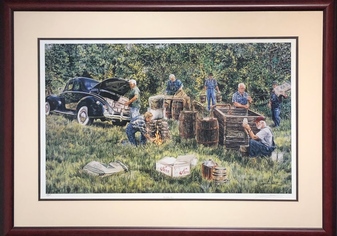 Junior Johnson "The Likker Days" Signed Lithograph LE: Presenting a limited edition Lithograph on Paper by Junior Johnson: "Junior Johnson "The Likker Days" Signed Lithograph LE". This Lithograph on Paper (Edition: 220/1250), measuring 27 x 37 x 2 inch, i