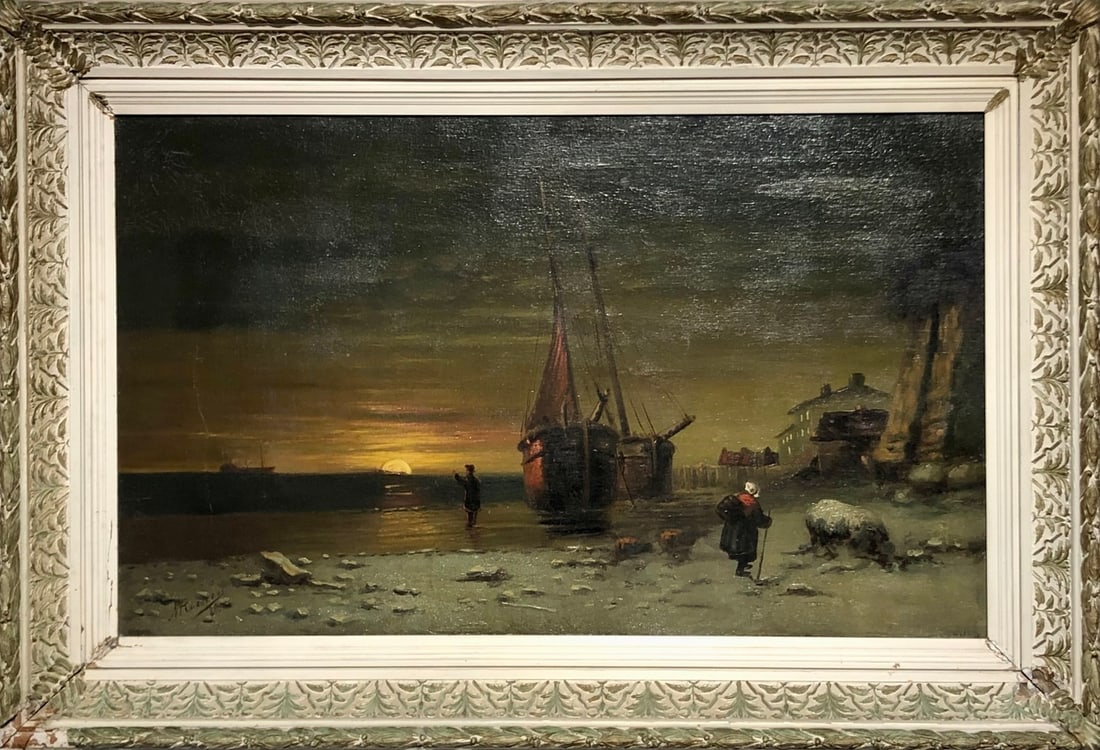 Nicolas Rousseau (Realist - Nautical Seascape) Signed Original Oil - Circa 1880: Offered here is an original Oil on Canvas by Nicolas Rousseau: "Nicolas Rousseau (Realist - Nautical Seascape) Signed Original Oil - Circa 1880". This one-of-a-kind piece, measuring 31 x 45 x 2 inch, 