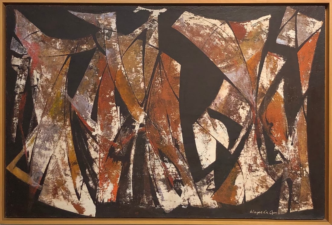 Wayne La Com (Abstract) Signed Original Acrylic: Offered here is an original Acrylic on Board by Wayne La Com: "Wayne La Com (Abstract) Signed Original Acrylic". This one-of-a-kind piece, measuring 26 x 38 x 2 inch, is a rare opportunity for collect