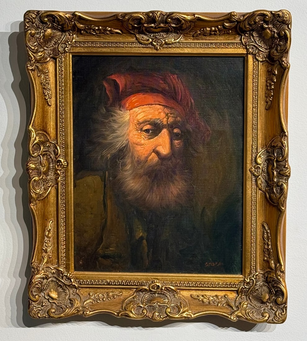 Stoyan (Untitled - Rabbi) Signed Original Oil: Offered here is an original Oil on Canvas by Stoyan: "Stoyan (Untitled - Rabbi) Signed Original Oil". This one-of-a-kind piece, measuring 19 x 16 x 3 inch, is a rare opportunity for collectors to