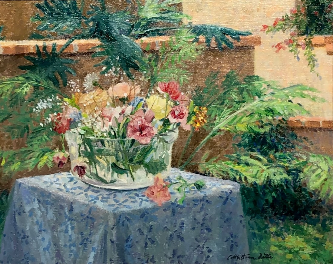 Christian Little "The Glass Bowl" Signed Original Oil: Offered here is an original Oil on Canvas by Christian Little: "Christian Little "The Glass Bowl" Signed Original Oil". This one-of-a-kind piece, measuring 18 x 21 x 2 inch, is a rare opportunity for 