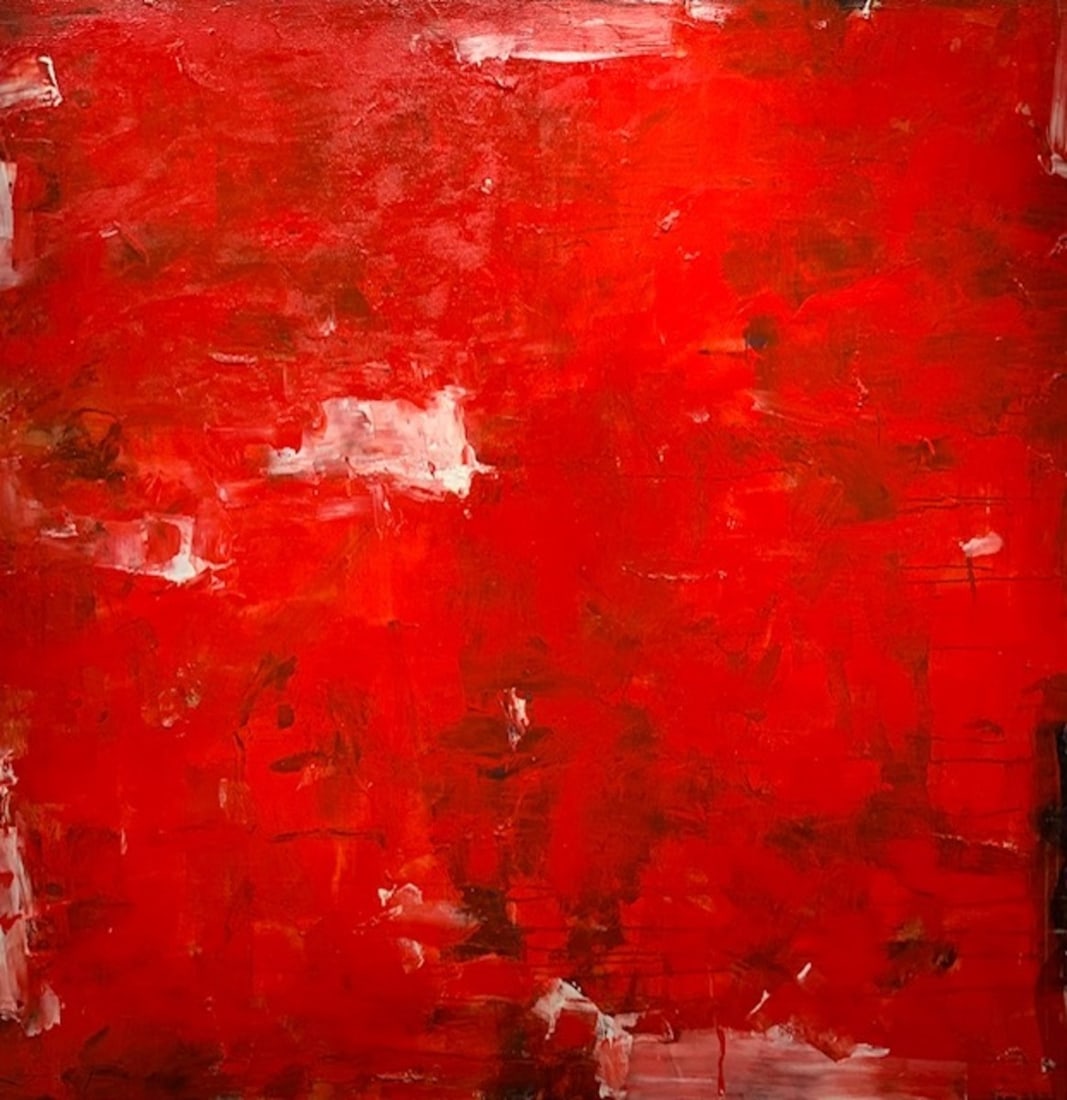 Jorn Fox Abstract Signed Original Oil and Acrylic: Offered here is an original Original Oil and Acrylic on Canvas with 1 1/2" Museum Bars by Jorn Fox: "Jorn Fox Abstract Signed Original Oil and Acrylic". This one-of-a-kind piece, measuring 60 x 60 x 2