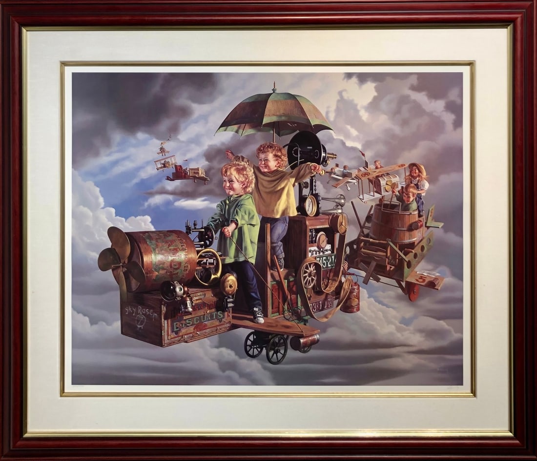 Bob Byerley "Flight of the Angels" Signed Lithograph LE: Presenting a limited edition Lithograph on Paper by Bob Byerley: "Bob Byerley "Flight of the Angels" Signed Lithograph LE". This Lithograph on Paper (Edition: 251/395), measuring 36 x 42 x 2 inch, is 