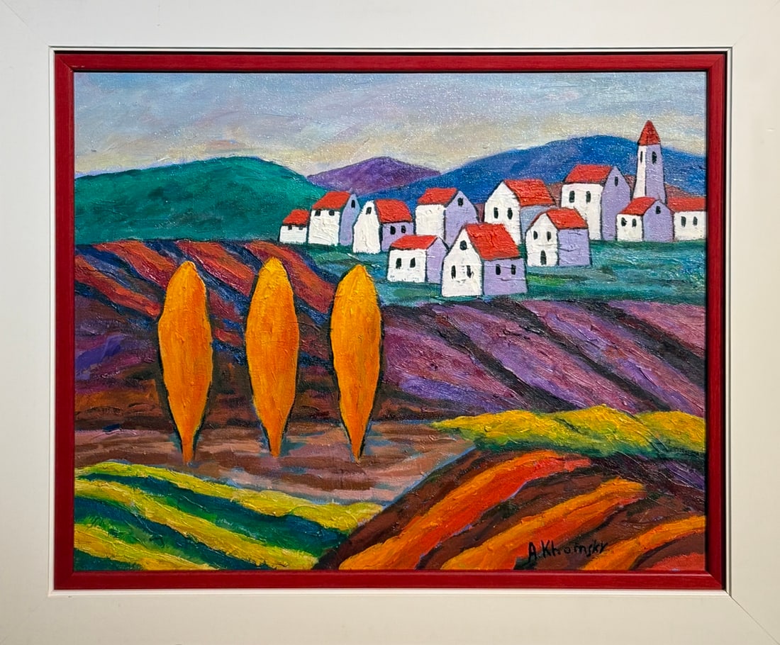 Alexander Khomsky Original Oil "Golden Cypress": Offered here is an original Original Oil on Canvas by Alexander Khomsky: "Alexander Khomsky Original Oil "Golden Cypress"". This one-of-a-kind piece, measuring 21 x 25 x 2 inch, is a rare opportunity 