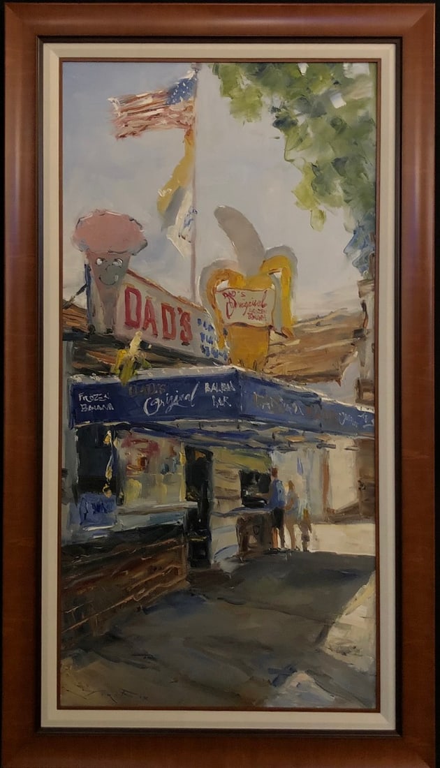 Jorn Fox "Dads Original Frozen Banana" Signed Original Oil: Offered here is an original Oil on Canvas by Jorn Fox: "Jorn Fox "Dads Original Frozen Banana" Signed Original Oil". This one-of-a-kind piece, measuring 55 x 31 x 2 inch, is a rare opportunity for col