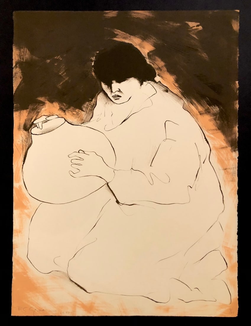 R.C. Gorman "San Ildefanso" Signed Original Stone Lithograph LE (1973) - VERY RARE: Presenting a limited edition Lithograph on Paper by R.C. Gorman: "R.C. Gorman "San Ildefanso" Signed Original Stone Lithograph LE (1973) - VERY RARE". This Lithograph on Paper (Edition: Sep-60), measu