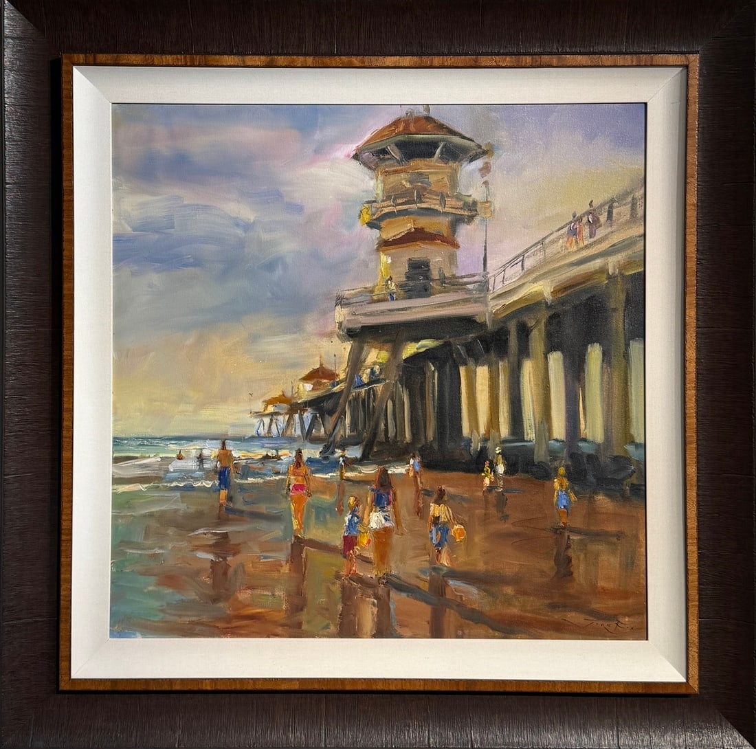 Jorn Fox (Untitled - Huntington Beach, CA) Signed Original - Impressionist: Offered here is an original Oil on Canvas by Jorn Fox: "Jorn Fox (Untitled - Huntington Beach, CA) Signed Original - Impressionist". This one-of-a-kind piece, measuring 50 x 50 x 2 inch, is a rare opp