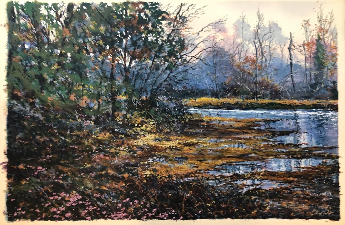 Michael Schofield "Autumn by the Creek" Signed Seri AP: Presenting a limited edition Serigraph on Paper by Michael Schofield: "Michael Schofield "Autumn by the Creek" Signed Seri AP". This Serigraph on Paper (Edition: AP), measuring 27 x 40 x 1 inch, is a