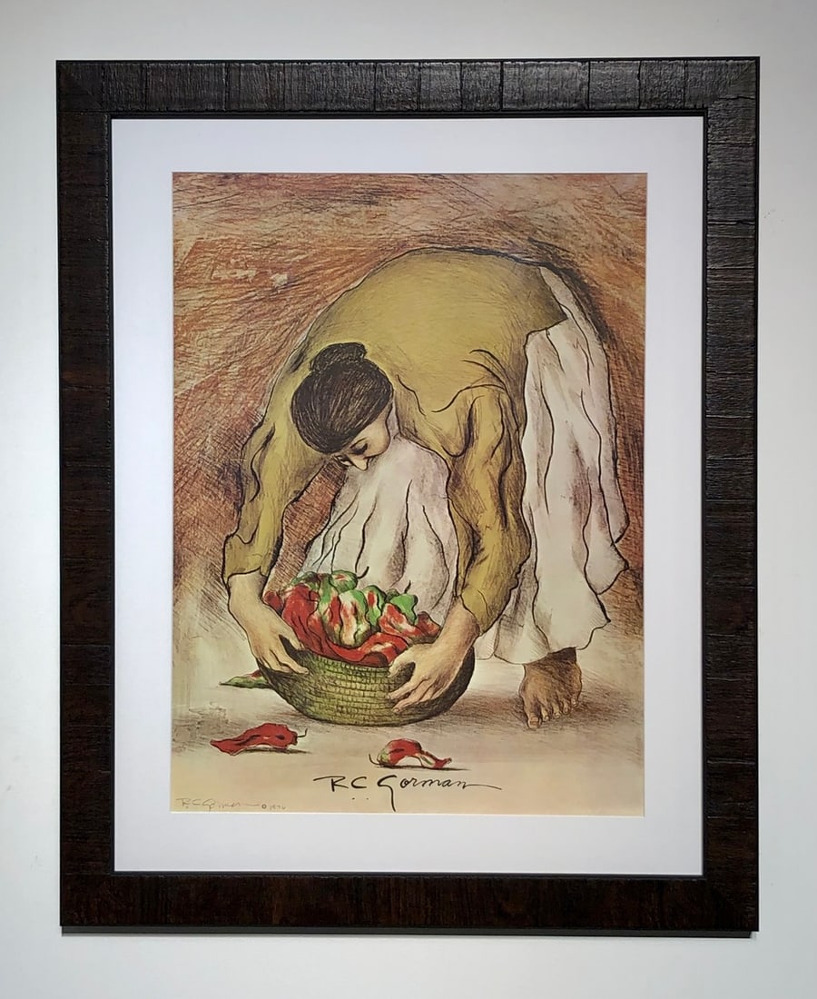 R.C. Gorman "Woman With Red Chili Peppers" Lithograph on Paper: Presenting a Lithograph on Paper by R.C. Gorman: "R.C. Gorman "Woman With Red Chili Peppers" Lithograph on Paper". This work, measuring 31 x 25 x 2 inch, is available now at auction on