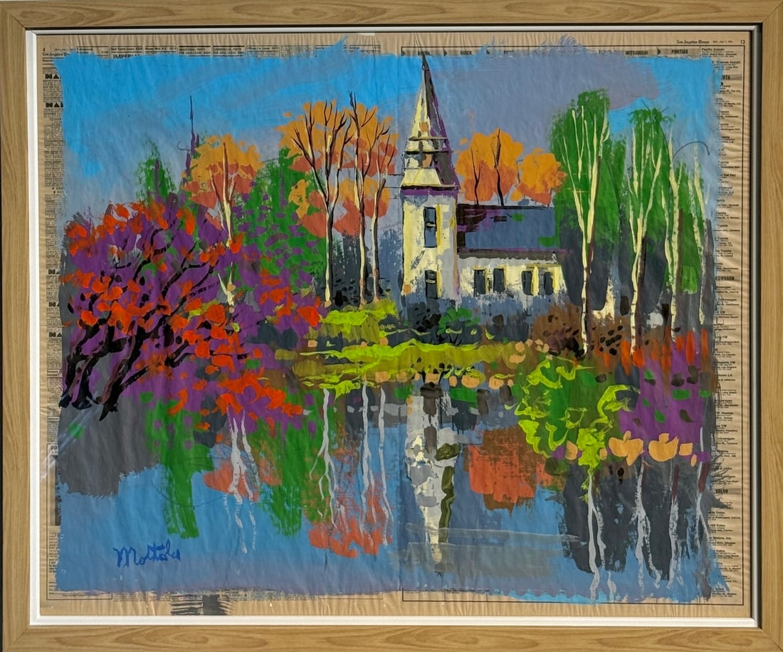 Filastro Mottola (Untitled - Landscape) Signed Original Acrylic on Newspaper: Offered here is an original Acrylic on Newspaper by Filastro Mottola: "Filastro Mottola (Untitled - Landscape) Signed Original Acrylic on Newspaper". This one-of-a-kind piece, measuring 25 x 30 x 2