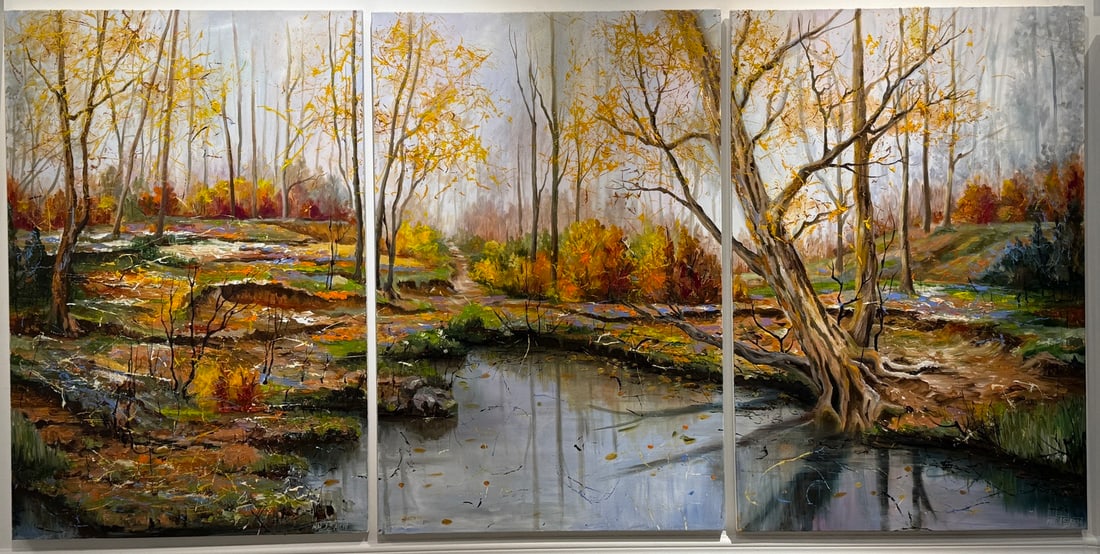 Madi Salehi "Walk in the park" Original: Offered here is an original Original acrylic on canvas by Madi Salehi: "Madi Salehi "Walk in the park" Original". This one-of-a-kind piece, measuring 36 x 72 x 1 inch, is a rare opportunity for collec