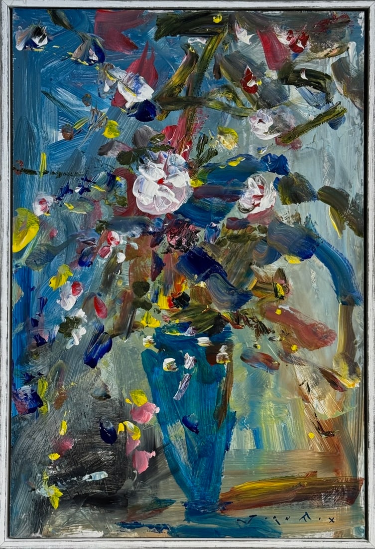 Jorn Fox (Floral Still Life) Signed Original: Offered here is an original Acrylic on Board by Jorn Fox: "Jorn Fox (Floral Still Life) Signed Original". This one-of-a-kind piece, measuring 25 x 17 x 2 inch, is a rare opportunity for collectors to 
