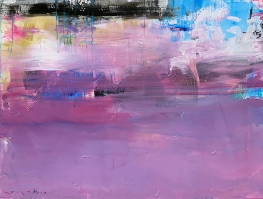 Jorn Fox Abstract Signed Original Oil and Acrylic: Offered here is an original Original Oil and Acrylic on Canvas with 1 1/2" Museum Bars by Jorn Fox: "Jorn Fox Abstract Signed Original Oil and Acrylic". This one-of-a-kind piece, measuring 36 x 48 x 2