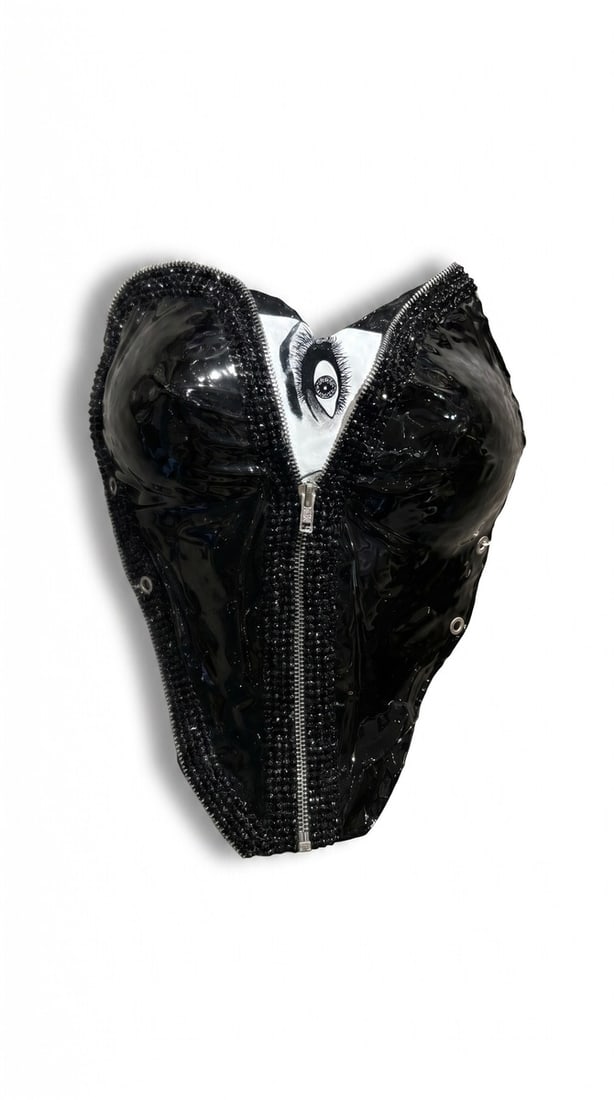 Mercedes Brunelli "Unzipped" CorsArt Corset, Hand Painted Eye-Acrylic Paint, Swarovski: Offered here is an original Sculpture by Mercedes Brunelli: "Mercedes Brunelli "Unzipped" CorsArt Corset, Hand Painted Eye-Acrylic Paint, Swarovski". This one-of-a-kind piece, measuring 15 x 9 x 0