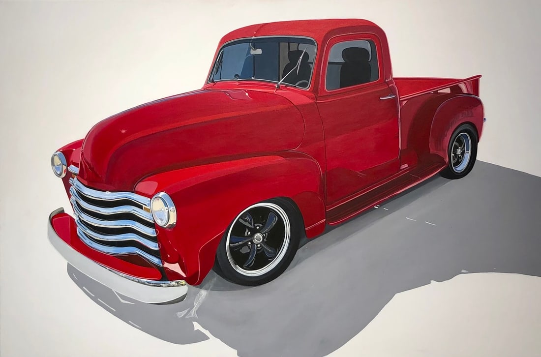 Michelle Michael "Chevy in Red" Signed Original Acrylic: Offered here is an original Acrylic on Canvas by Michelle Michael: "Michelle Michael "Chevy in Red" Signed Original Acrylic". This one-of-a-kind piece, measuring 24 x 36 x 1 inch, is a rare opportunit