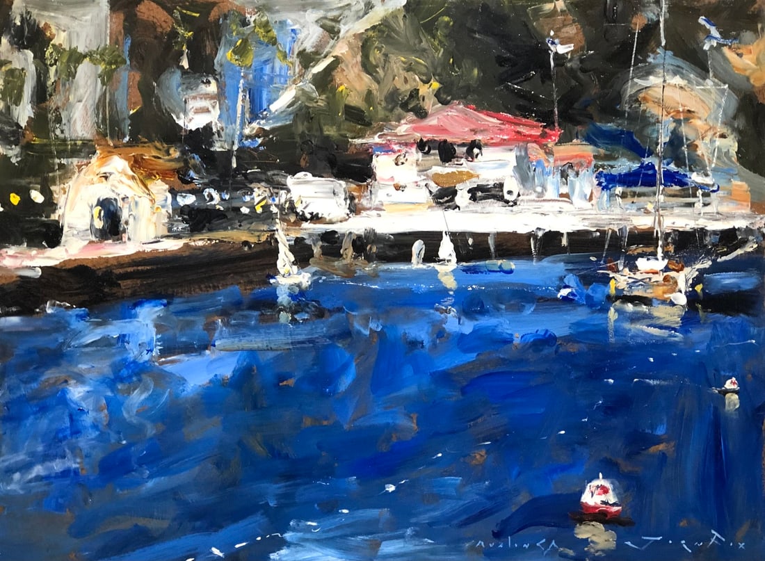 Jorn Fox (Avalon, CA) Signed Original Arcylic - Impressionist: Offered here is an original Acrylic on Canvas by Jorn Fox: "Jorn Fox (Avalon, CA) Signed Original Arcylic - Impressionist". This one-of-a-kind piece, measuring 18 x 24 x 2 inch, is a rare opportunity 