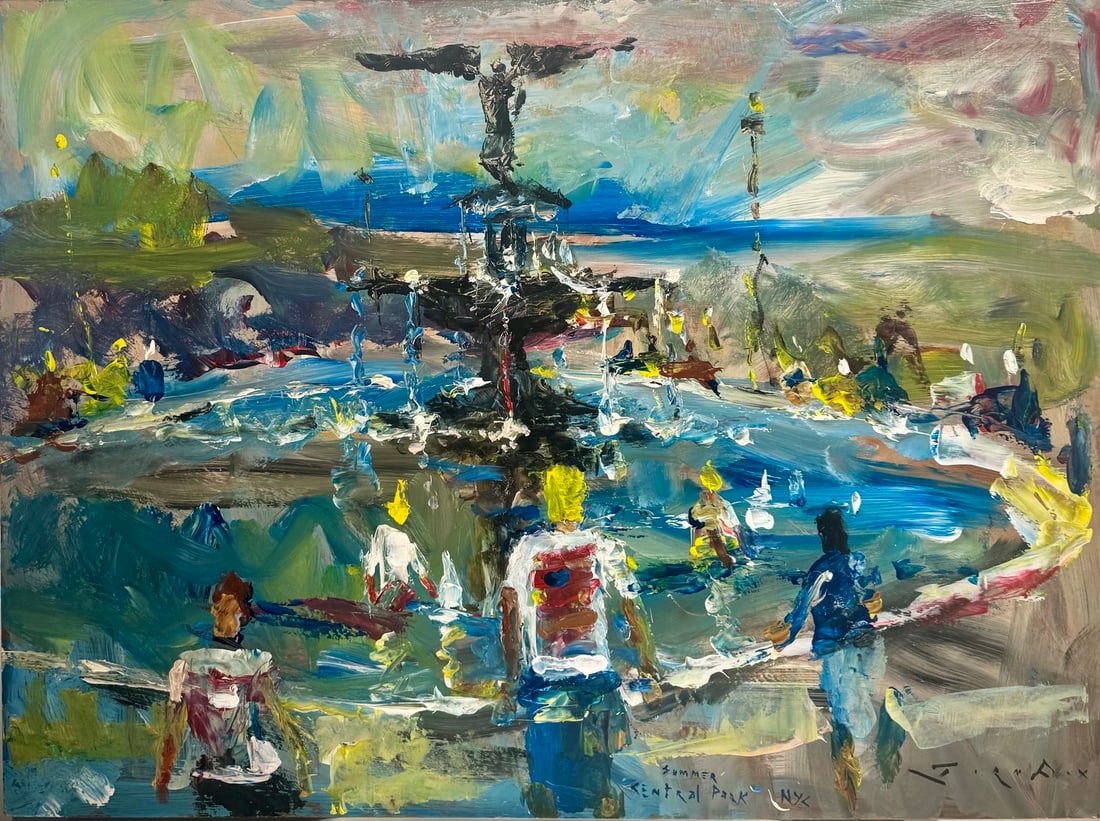 Jorn Fox Impressionist Signed Oil and Acrylic on Masonite: Offered here is an original Acrylic on Masonite by Jorn Fox: "Jorn Fox Impressionist Signed Oil and Acrylic on Masonite". This one-of-a-kind piece, measuring 30 x 40 inch, is a rare opportunity for co