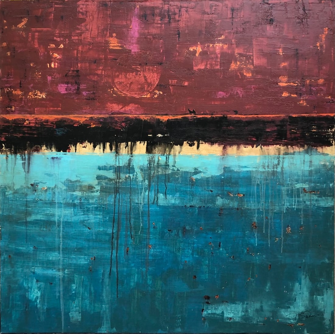 Barbara Owens "Storm Set" Signed Original Acrylic: Offered here is an original Original Acrylic on Canvas with 1 1/2" Museum Bars by Barbara Owens: "Barbara Owens "Storm Set" Signed Original Acrylic". This one-of-a-kind piece, measuring 48 x 48 x 2 in