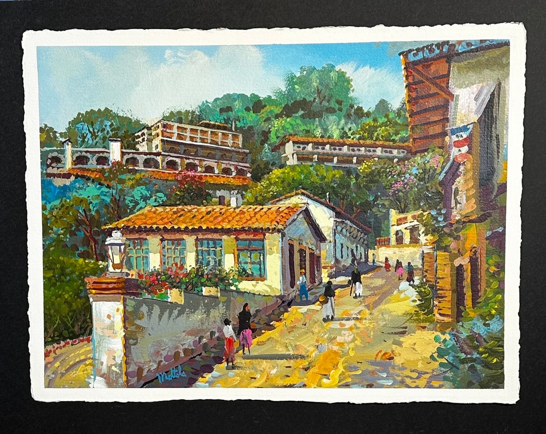 Filastro Mottola Taxco Mexico Signed Original Acrylic on Paper: Offered here is an original Acrylic on Paper by Filastro Mottola: "Filastro Mottola Taxco Mexico Signed Original Acrylic on Paper". This one-of-a-kind piece, measuring 23 x 30 x 1 inch, is a rare oppo