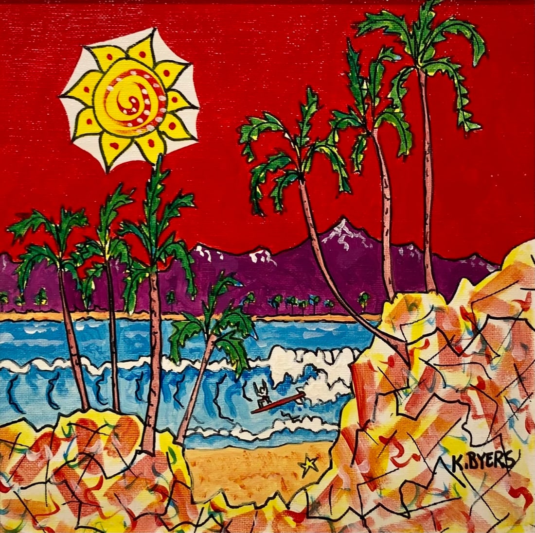 Kimm Byers Whimsical Signed Original Acrylic on Canvas: Offered here is an original Acrylic on Canvas by Kimm Byers: "Kimm Byers Whimsical Signed Original Acrylic on Canvas". This one-of-a-kind piece, measuring 16 x 16 x 2 inch, is a rare opportunity for c
