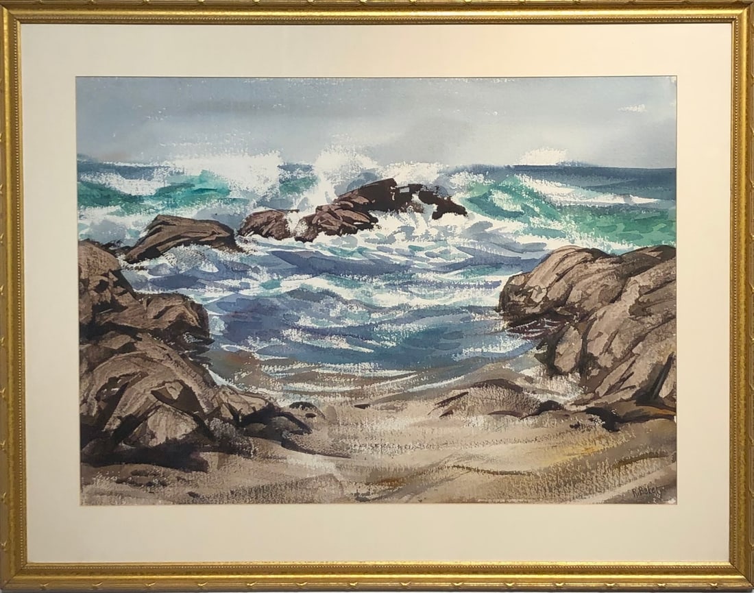 Ralph Baker (impressionist - Seascape) Signed Original Watercolor: Offered here is an original Watercolor on Paper by Ralph Baker: "Ralph Baker (impressionist - Seascape) Signed Original Watercolor". This one-of-a-kind piece, measuring 29 x 37 x 2 inch, is a rare opp