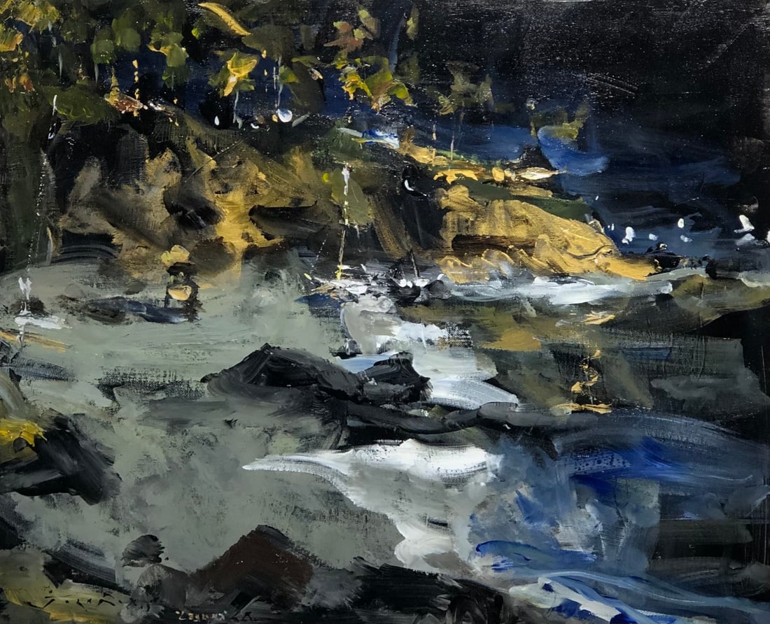 Jorn Fox (Impressionist - Heisler Park at Night) - Signed Original Acrylic: Offered here is an original Acrylic on Board by Jorn Fox: "Jorn Fox (Impressionist - Heisler Park at Night) - Signed Original Acrylic". This one-of-a-kind piece, measuring 20 x 24 x 2 inch, is a rare