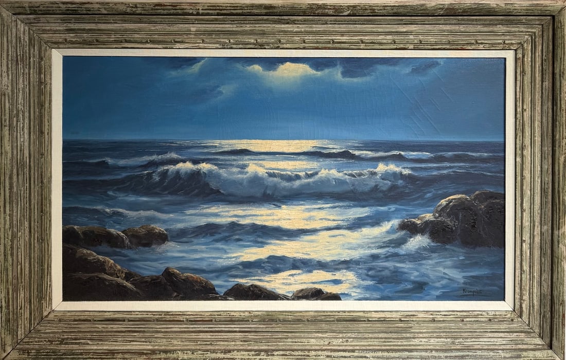 Larry Kronquist (Untitled - Seascape) Signed Original Oil: Offered here is an original Oil on Canvas by Larry Kronquist: "Larry Kronquist (Untitled - Seascape) Signed Original Oil". This one-of-a-kind piece, measuring 29 x 45 x 3 inch, is a rare opportunity