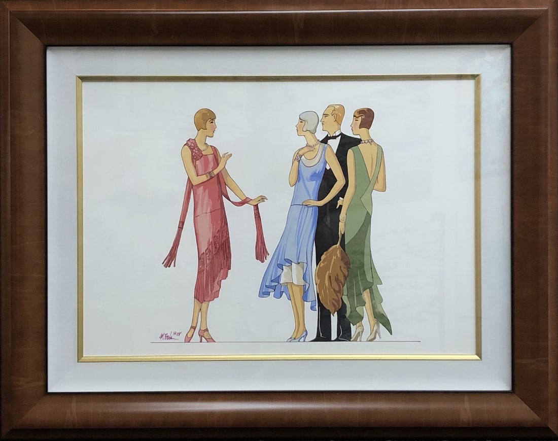 Marv Brehm "A Night At The Ball" Original Gouache Signed: Offered here is an original Original Watercolor/Gouache on Paper / New Framing by Marv Brehm: "Marv Brehm "A Night At The Ball" Original Gouache Signed". This one-of-a-kind piece, measuring 24 x 30 x