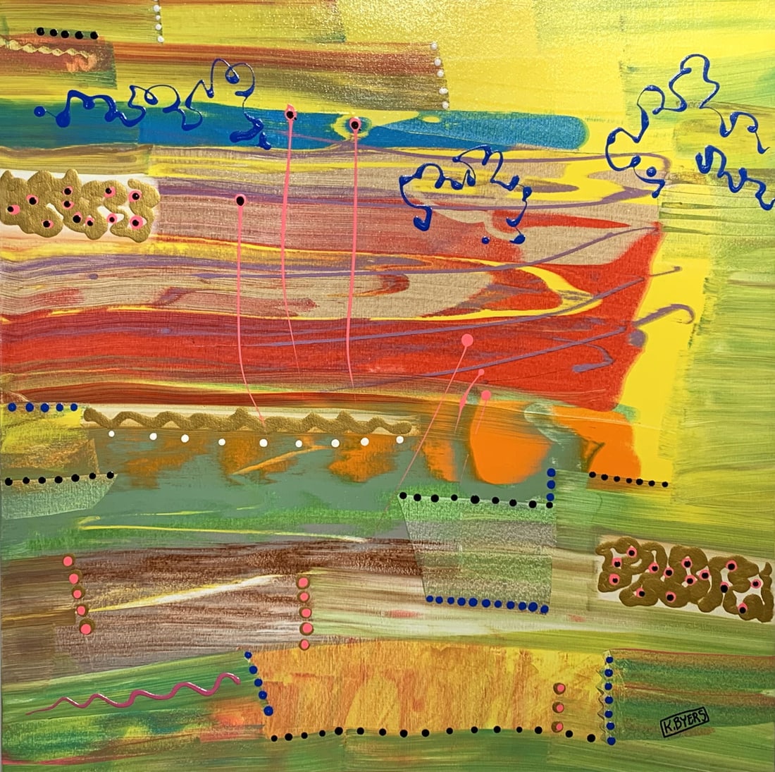 Kimm Byers "The Clouds That Talk" Signed Original Acrylic: Offered here is an original Acrylic on Canvas by Kimm Byers: "Kimm Byers "The Clouds That Talk" Signed Original Acrylic". This one-of-a-kind piece, measuring 36 x 36 x 2 inch, is a rare opportunity