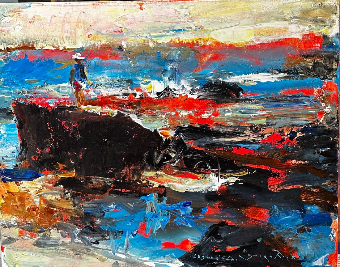 Jorn Fox "Laguna, CA-Shades of Red" Impressionist Signed Oil and Acrylic on Canvas: Offered here is an original Acrylic on Canvas by Jorn Fox: "Jorn Fox "Laguna, CA-Shades of Red" Impressionist Signed Oil and Acrylic on Canvas". This one-of-a-kind piece, measuring 16 x 20 inch, is a