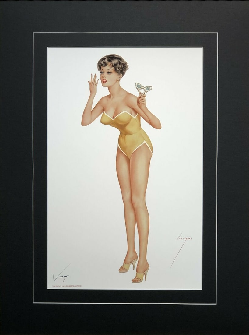 Alberto Vargas "Playboy Pin-Up, August 1961" Hand-Signed Lithograph (1981): Presenting a Lithograph on Paper by Alberto Vargas: "Alberto Vargas "Playboy Pin-Up, August 1961" Hand-Signed Lithograph (1981)". This work, measuring 17 x 11 x 1 inch, is available now at auction on 