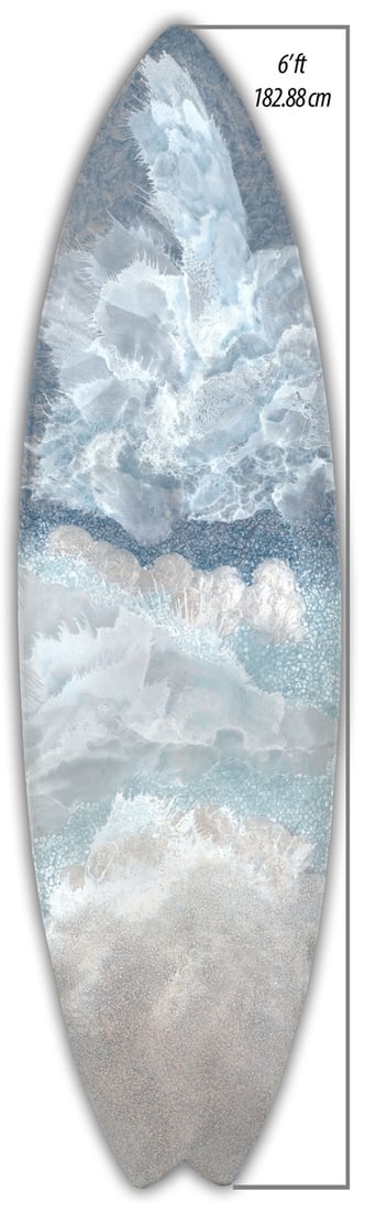 Carolyn Johnson Original "Crashing Into The Light" (Recycled Surfboard): Offered here is an original Original Epoxy Art by Carolyn Johnson: "Carolyn Johnson Original "Crashing Into The Light" (Recycled Surfboard)". This one-of-a-kind piece, measuring 73 x 21 x 3 inch, is