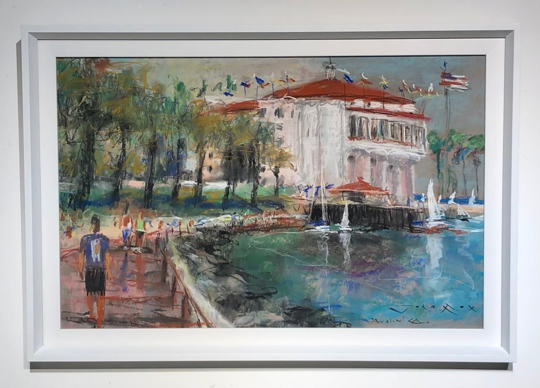 Jorn Fox (Untitled - Avalon, CA) Signed Original Pastel - Impressionist: Offered here is an original Pastel on Paper by Jorn Fox: "Jorn Fox (Untitled - Avalon, CA) Signed Original Pastel - Impressionist". This one-of-a-kind piece, measuring 22 x 32 x 2 inch, is a rare