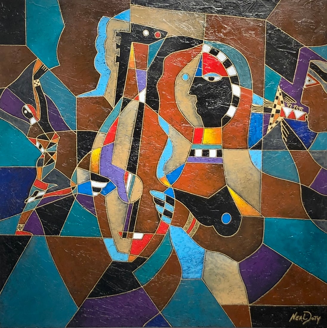 Neal Doty "Escapade" Signed Original Mixed Media (1994): Offered here is an original Mixed Media on Canvas by Neal Doty: "Neal Doty "Escapade" Signed Original Mixed Media (1994)". This one-of-a-kind piece, measuring 40 x 40 x 2 inch, is a rare opportunity