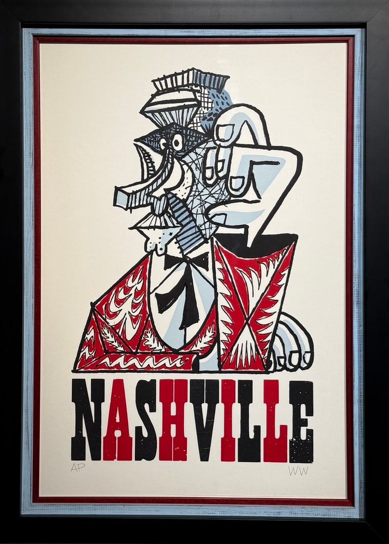 Wayne White "Cubist George Jones" Woodblock print (1 of 4)