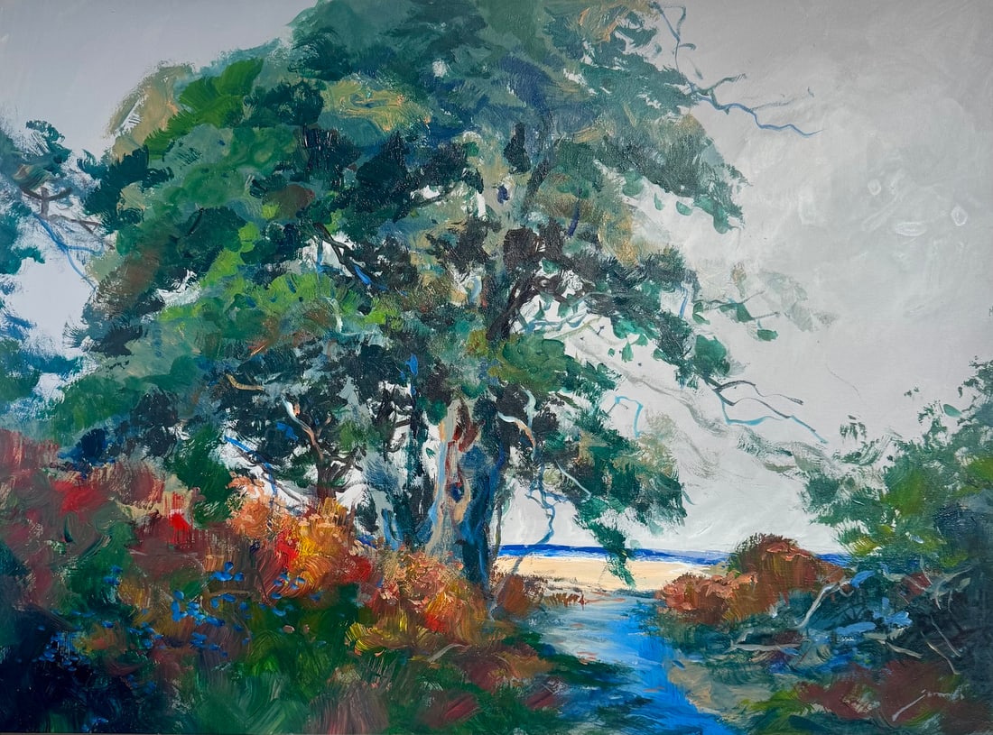 Michael Schofield "The Tree by the Sea" Original on Canvas: Offered here is an original Original On Canvas by Michael Schofield: "Michael Schofield "The Tree by the Sea" Original on Canvas". This one-of-a-kind piece, measuring 39 x 29 inch, is a rare