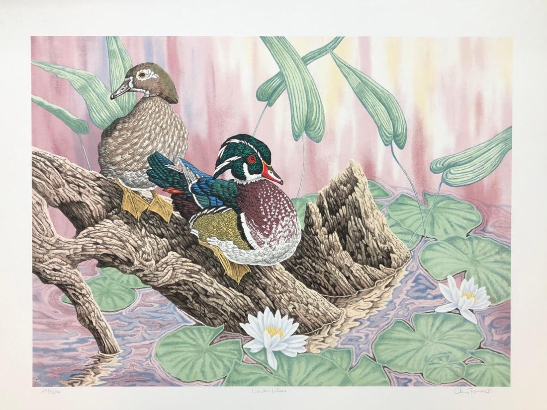 Chris Forrest "Water Lilies" Signed Lithograph LE: Presenting a limited edition Lithograph on Paper by Chris Forrest: "Chris Forrest "Water Lilies" Signed Lithograph LE". This Lithograph on Paper (Edition: 291/300), measuring 22 x 28 x 1 inch, is a