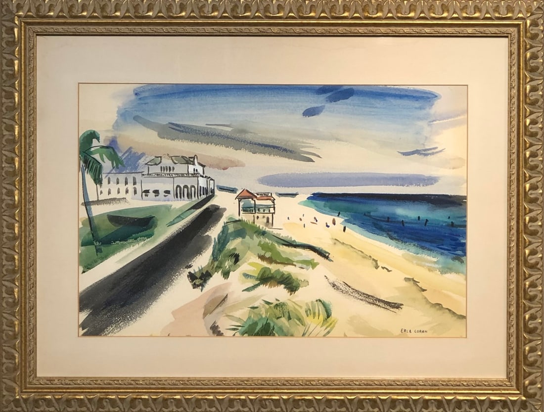 Erle Loran (Untilted - Seascape) Signed Original Watercolor: Offered here is an original Watercolor on Paper by Erle Loran: "Erle Loran (Untilted - Seascape) Signed Original Watercolor". This one-of-a-kind piece, measuring 24 x 31 x 2 inch, is a rare