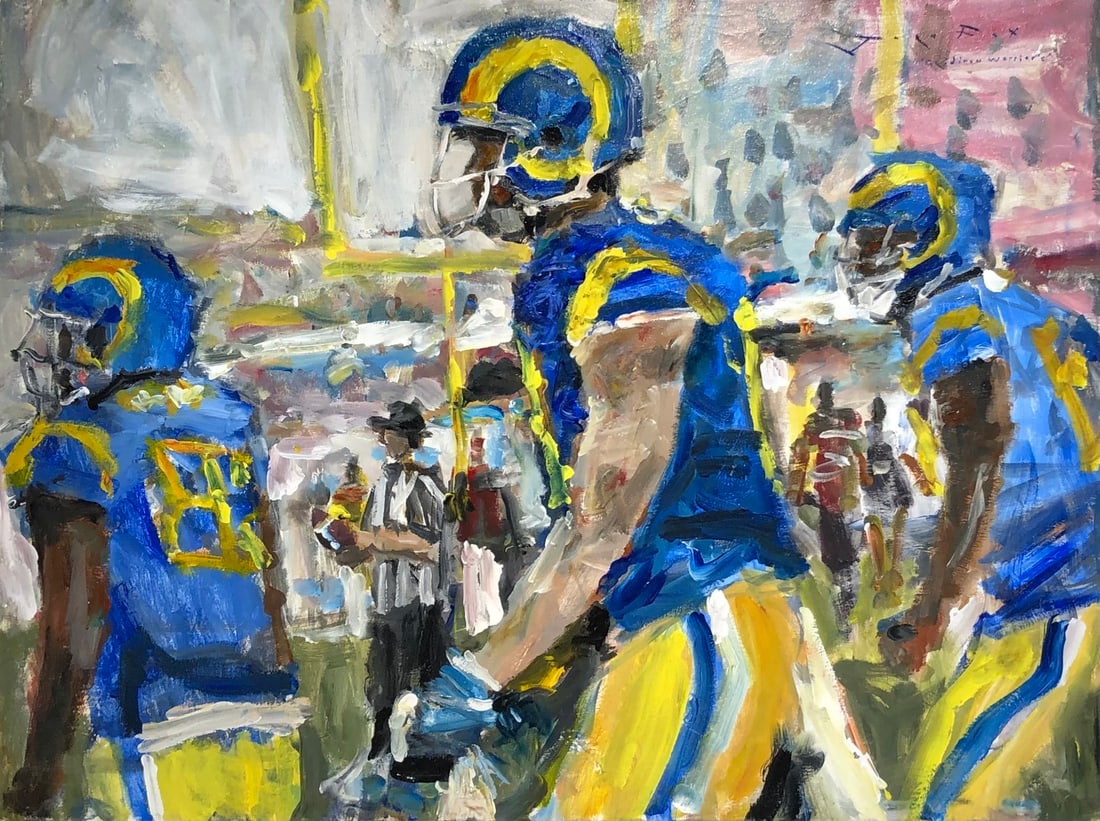 Jorn Fox "Grid Iron Warriors" Signed Original Acrylic - Impressionist: Offered here is an original Acrylic on Canvas by Jorn Fox: "Jorn Fox "Grid Iron Warriors" Signed Original Acrylic - Impressionist". This one-of-a-kind piece, measuring 36 x 48 x 2 inch, is a rare oppo