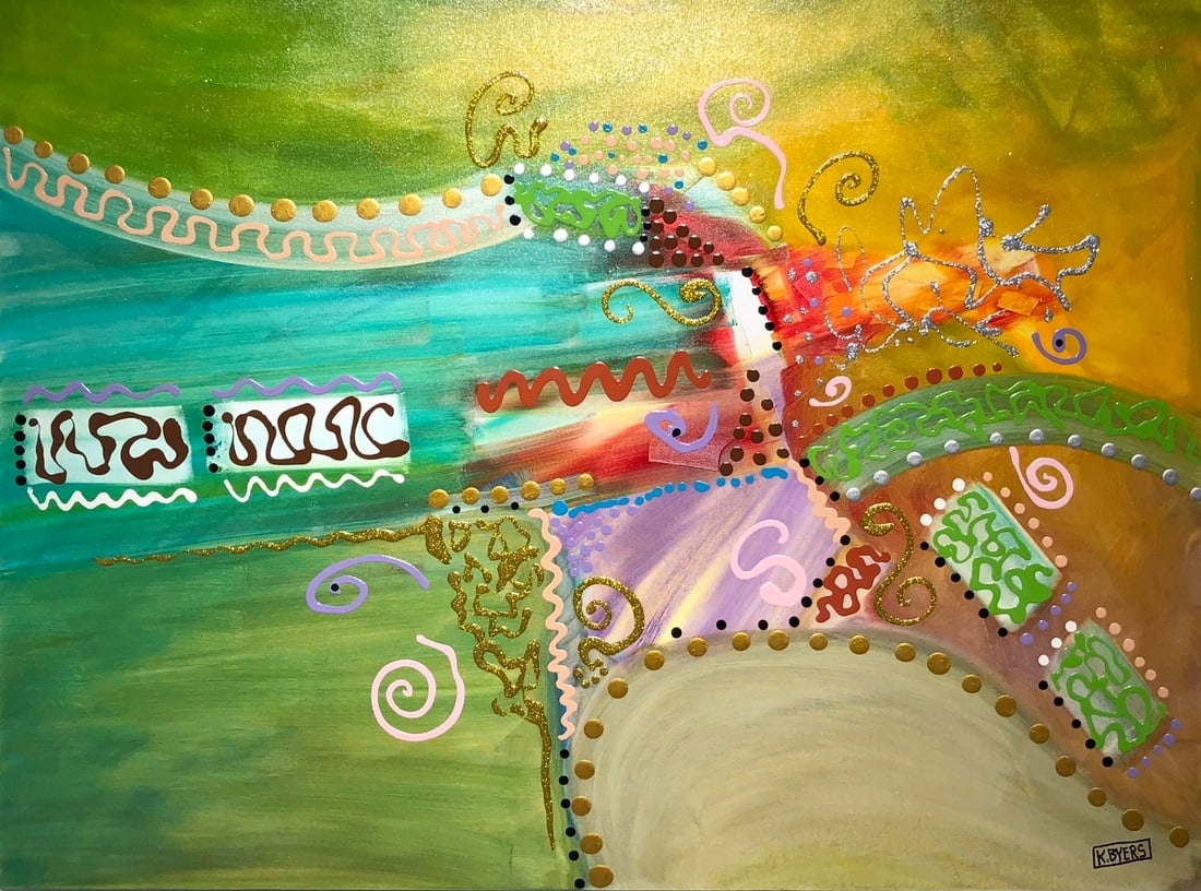 Kimm Byers "Que Pasa is that Glitter" Signed Original Acrylic - Abstract: Offered here is an original Acrylic on Canvas by Kimm Byers: "Kimm Byers "Que Pasa is that Glitter" Signed Original Acrylic - Abstract". This one-of-a-kind piece, measuring 36 x 48 x 2 inch, is a