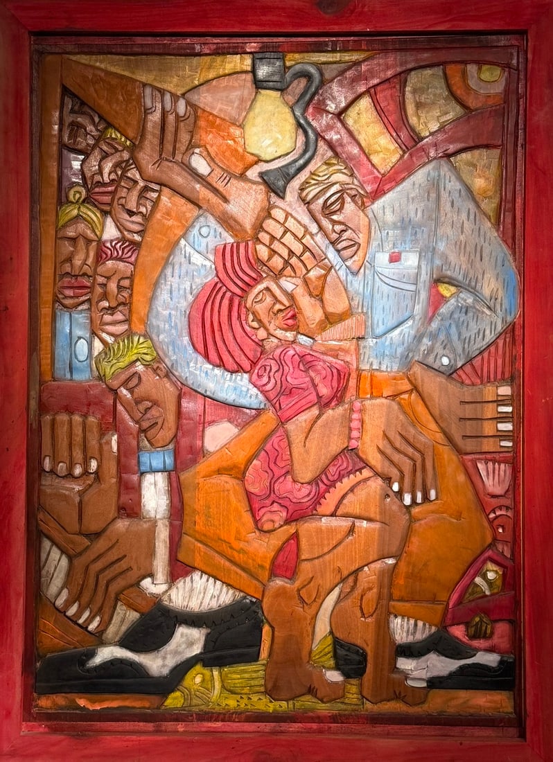 Lavon Van Williams Jr "Saturday Night Fish Fry" Original painted wood bas-relief carving (1 of 4)