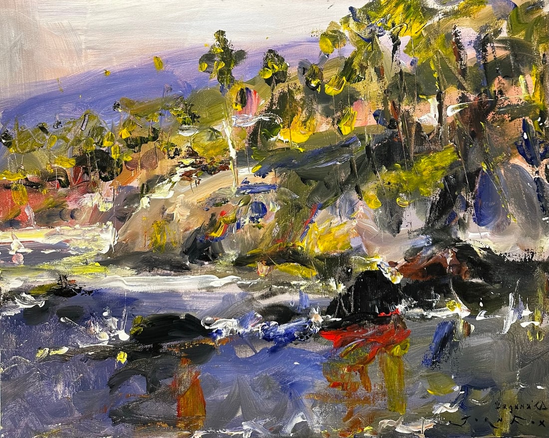 Jorn Fox "Laguna Beach" Impressionist Signed Original Oil on Board: Offered here is an original Oil on Canvas Board by Jorn Fox: "Jorn Fox "Laguna Beach" Impressionist Signed Original Oil on Board". This one-of-a-kind piece, measuring 16 x 20 inch, is a rare