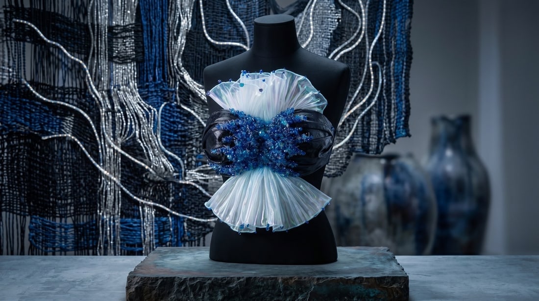 Mercedes Brunelli "Ocean Jewels" Fabric, Resin, Beads, Tulle Ruffle Trim: Presenting this Mercedes Brunelli Sculpture: "Mercedes Brunelli "Ocean Jewels" Fabric, Resin, Beads, Tulle Ruffle Trim". This piece, measuring 19 x 12 inch, is available at auction on