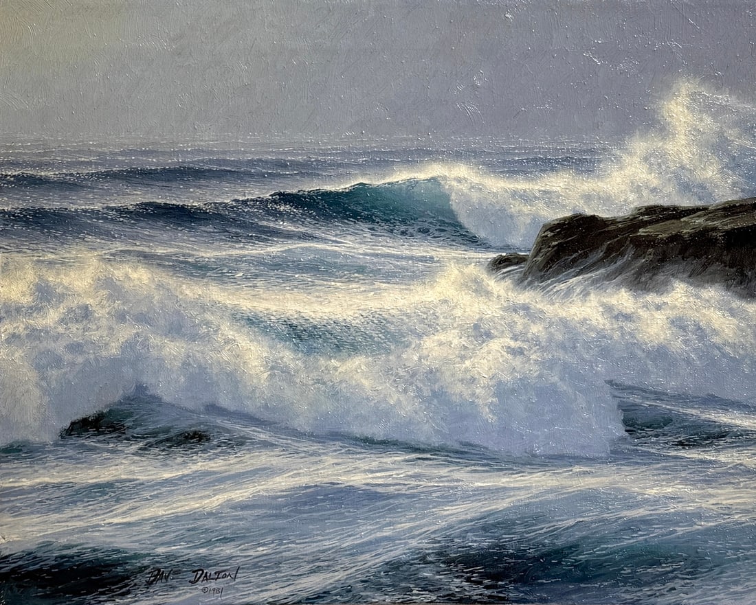 Dave Dalton "Santa Cruz Fog" Signed Original Oil: Offered here is an original Oil on Canvas by Dave Dalton: "Dave Dalton "Santa Cruz Fog" Signed Original Oil". This one-of-a-kind piece, measuring 16 x 20 x 1 inch, is a rare opportunity for